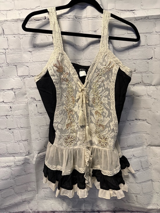 VENUS Tops - VENUS Black Top with Cream Crochet Trim